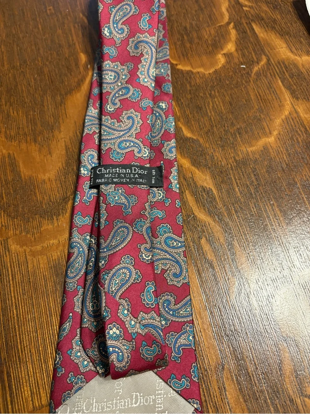 Dior Men's Wine Paisley Silk Tie with Blue Accents